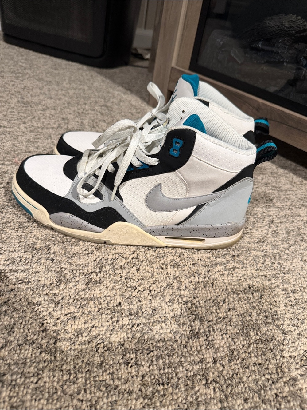 Nike White Black Gray Blue High-Top Sneakers